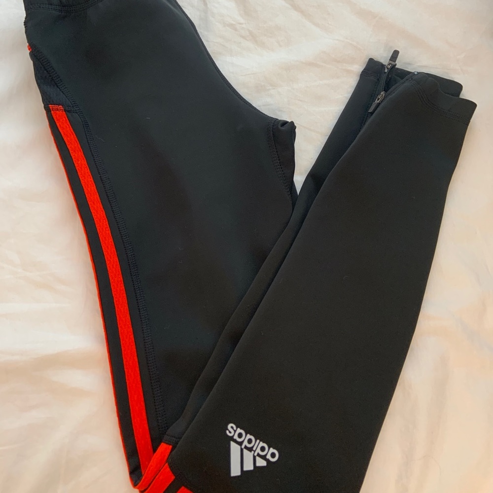 Adidas 3 stripe orange running leggings